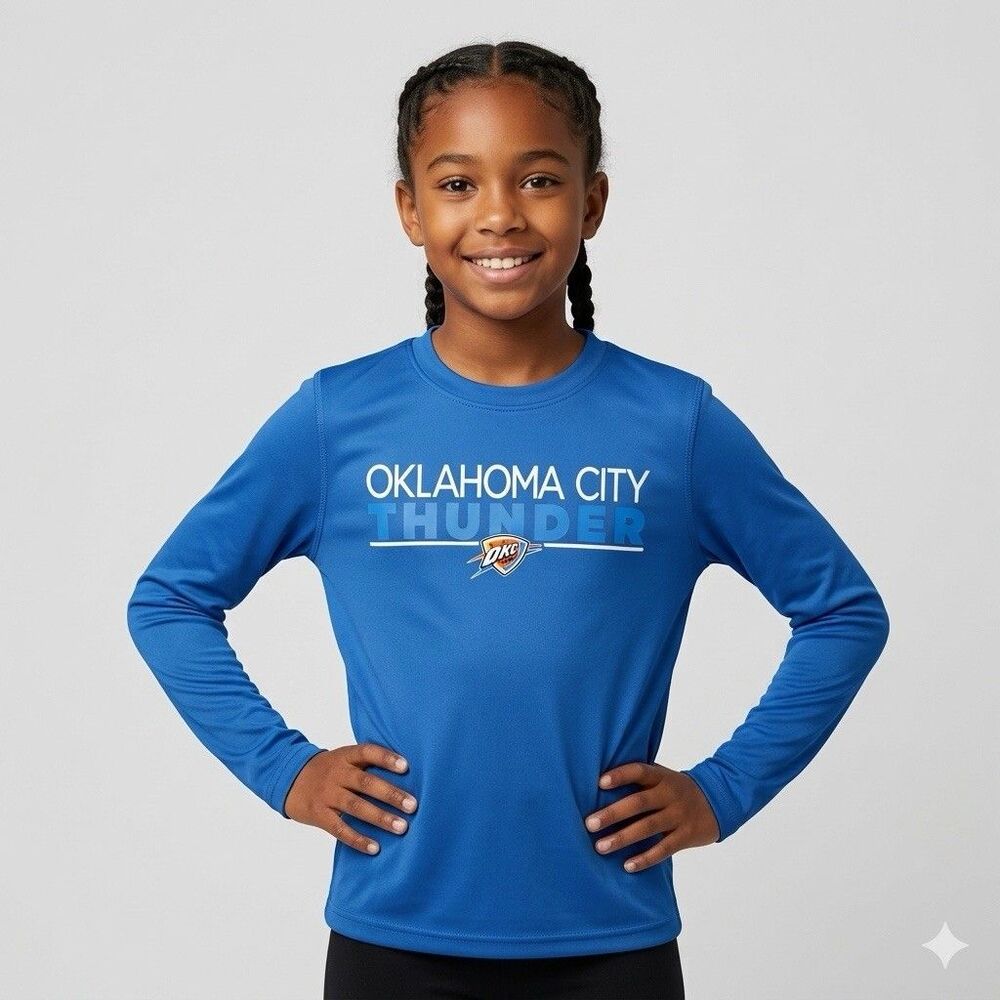 NBA OKC Thunder Youth Medium 10/12 Long Sleeve Performance Shirt Blue NWOT